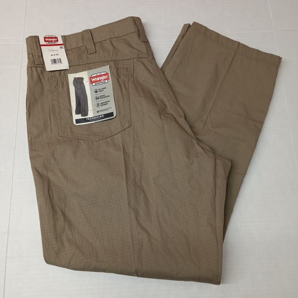 Wrangler Workwear Technician Ripstop Pants Men's 42x32 Dark Khaki Relaxed Fit